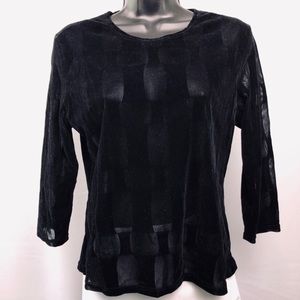 Black Velvet/sheer round neck top